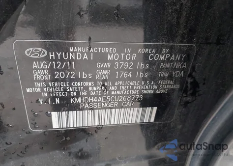 2012 Hyundai Elantra Limited (Ulsan Plant) from USA, damaged, VIN KMHDH4AE5CU268773